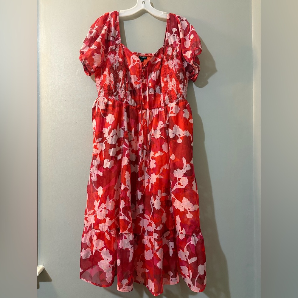 Torrid Red and Pink Floral Midi Dress